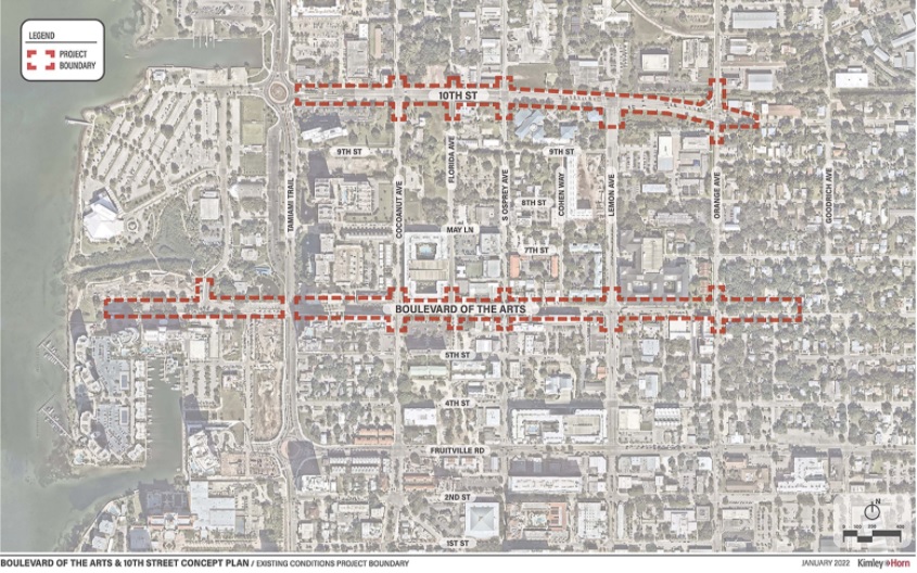 Blvd of Arts & 10th St intersections map