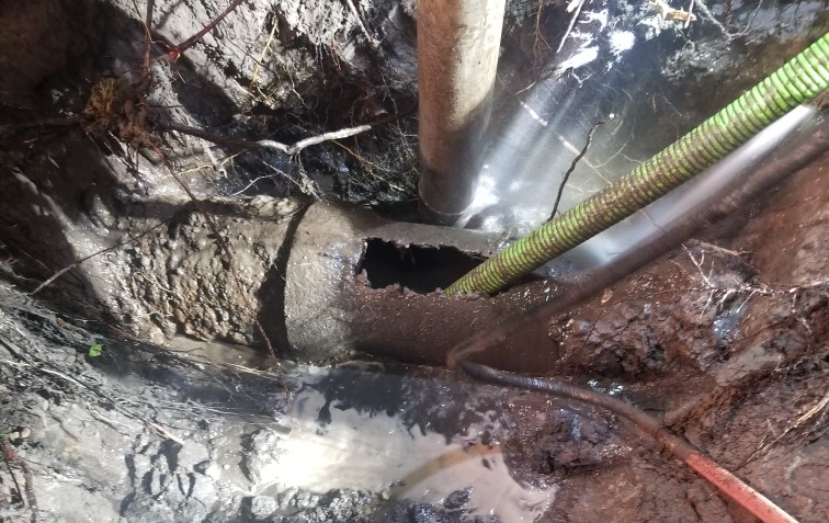 Broken sewage pipe